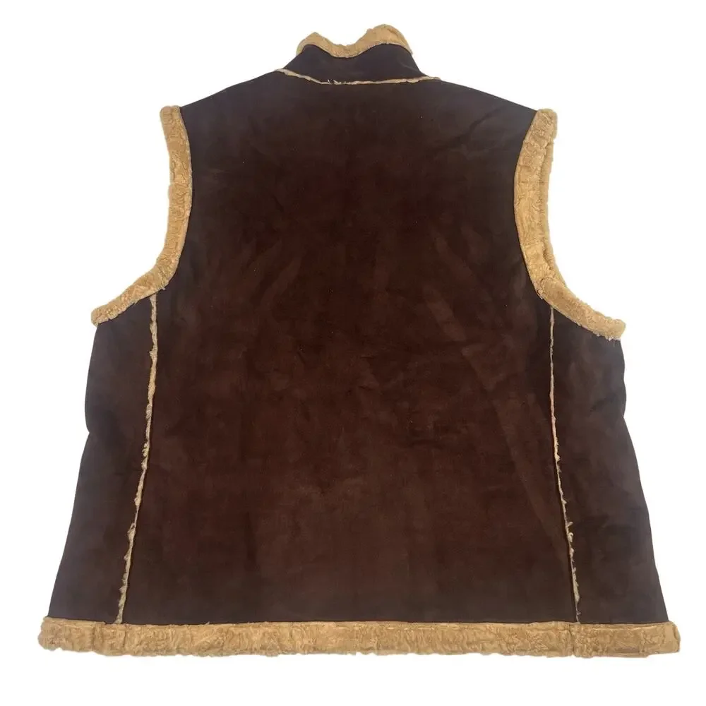 Tasha Polizzi Vest Size L Brown Faux Suede/Fur Full Zip Festival Boho Vintage